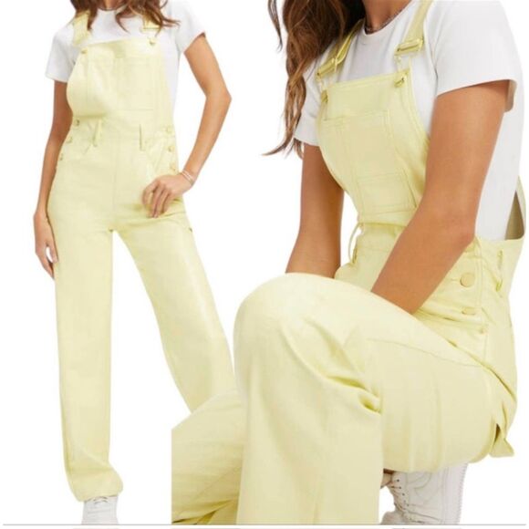 NWT Good American Better Than Leather Straight Leg Overalls in Key Lime Sz 10/30 - Picture 12 of 12